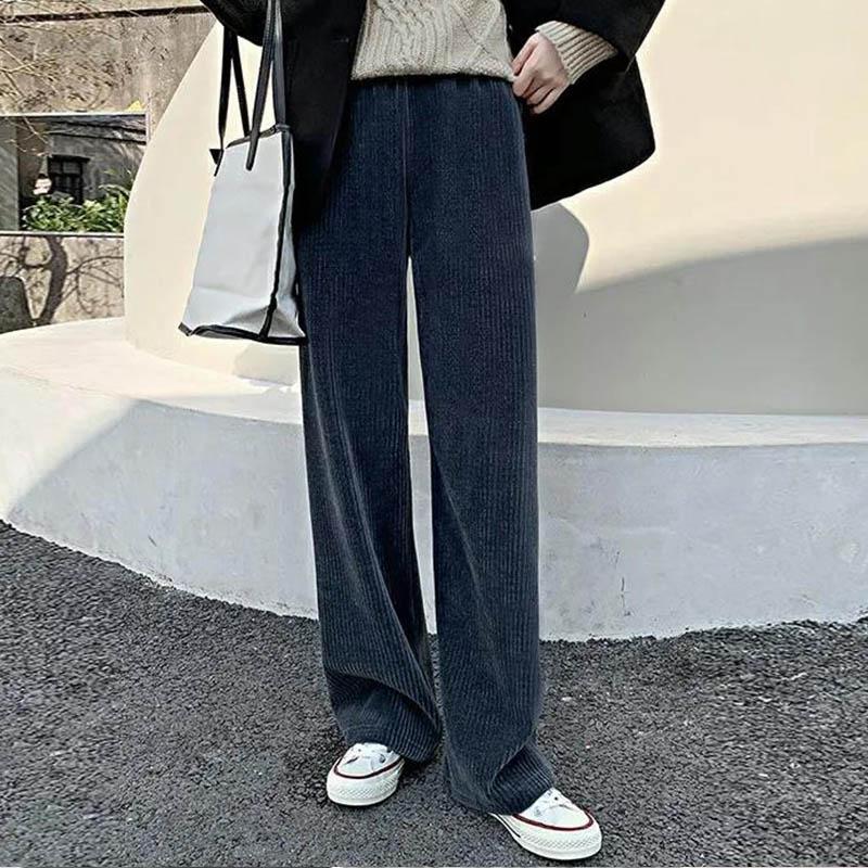 Corduroy Wide-leg Pants Women's Small Fall/winter Drape Loose High-waist Casual Sports Mopping Pants Western-style Straight-leg Pants