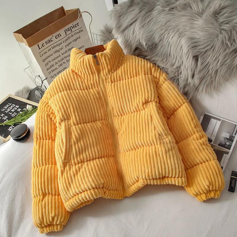 Winter Down Coat Korean Fashion Short Corduroy Coat Thick Loose Plus Size Down Jacket