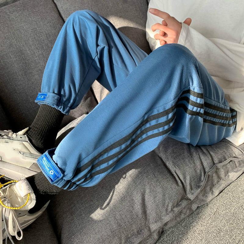 Fat Men's Oversized  Sports Pants Spring and Summer Thin Casual Wide-legged Striped Trousers