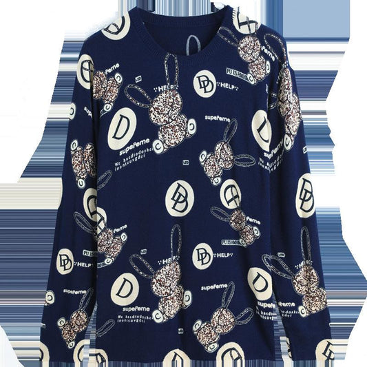 Autumn and Winter Ladies Fur Round Neck Bottoming Shirt Fashion Printing Shirt Sweater