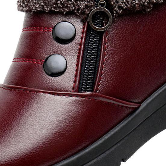 Women's Autumn and Winter Soft Leather Soft Soled Cotton Shoes Large Size Solid Color Snow Boots Casual Flat Bottomed Short Boots