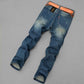 Men's Solid Color Loose Casual Long Denim Straight Trousers Spring and Autumn Large Size High-stretch Jeans