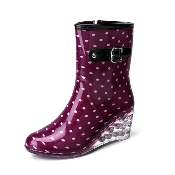 Women's Buckle Side Zipper High Heel Rain Boots Female Non Slip Plus Size Printed Casual Water Shoes