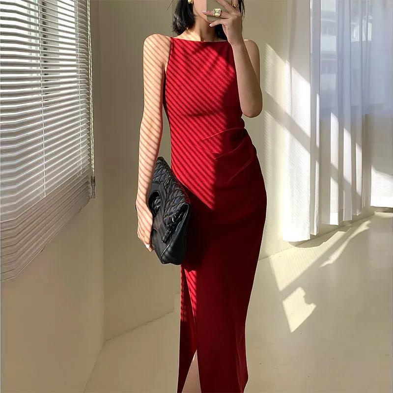 Sling Skirt Temperament Sexy Slim Age-reducing One-shoulder Split Trendy Girl One-step Dress