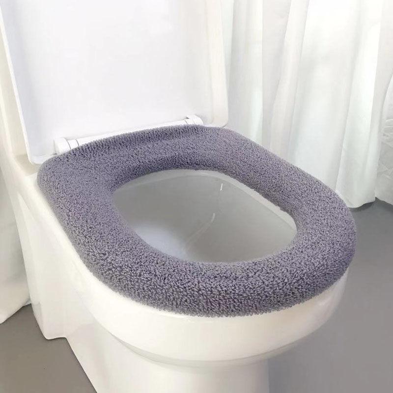 Toilet Cushion Toilet Seat Gasket Cushion Thickening Plus Velvet Warming Pad Solid Color Household Toilet Seat Cover To Keep Warm