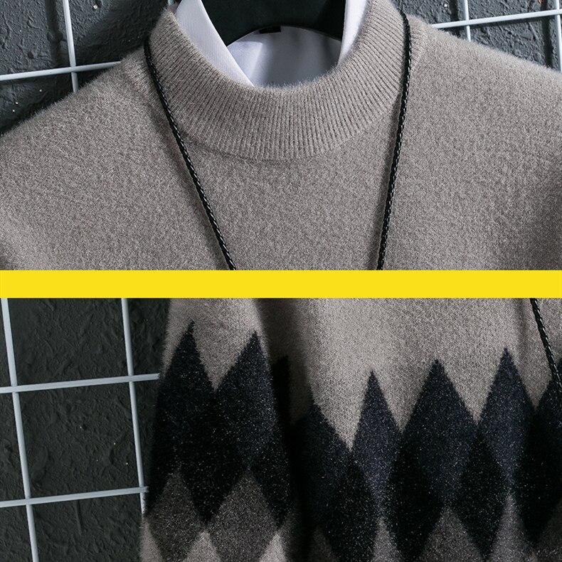 Onnestun Sweater Men Winter Long Sleeve Men's Knitted Pullover Casual Warm Imitation Mink Half High Collar Sweaters Man Tops
