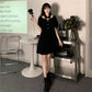 Black Sexy Dress Design Sense Niche Mid-length Split Dress Female Waist Waist Is Thinner, Black Lady A-line Version Dress Waist Waist Is Thinner