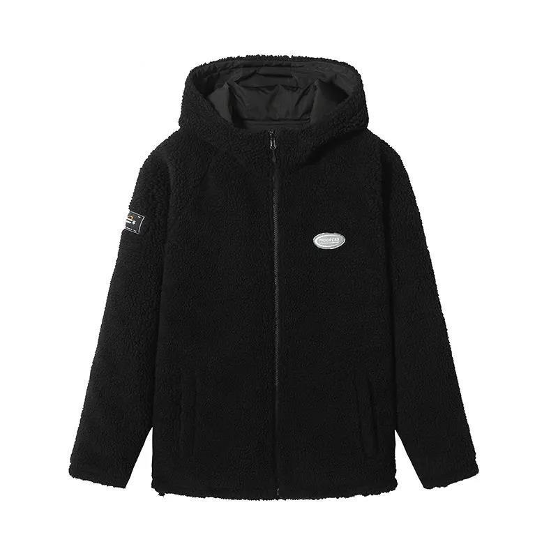Lamb Wool Short Jacket Men's Autumn and Winter Cotton-padded Jacket Plus Velvet Thick Double-sided Wearable Tooling Hooded Jacket