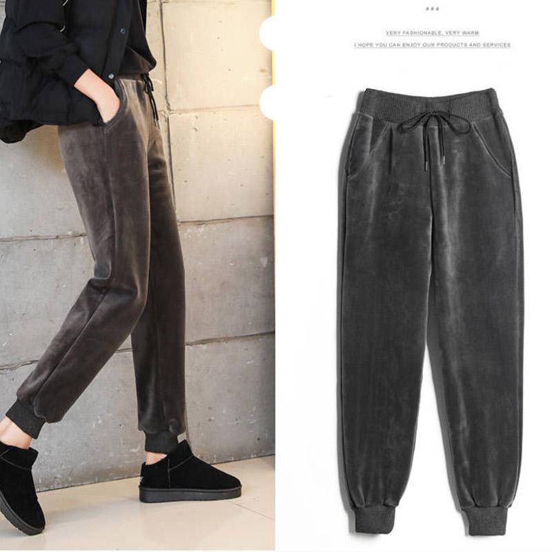 Pure Color Plus Velvet Thickened Winter Women's Sports Pants All-match Winter Leggings Casual Pants Fashion Warmth and Thin Feet Guard Pants