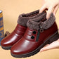 Women's Autumn and Winter Soft Leather Soft Soled Cotton Shoes Large Size Solid Color Snow Boots Casual Flat Bottomed Short Boots