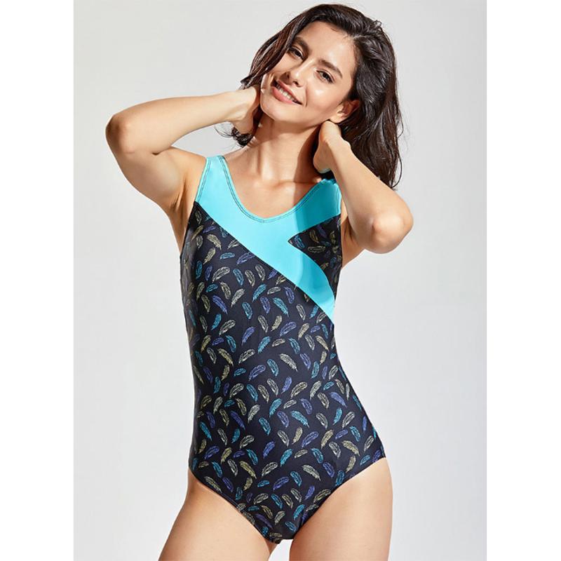 Plus Size Simple Printed One-piece Swimsuit Women Cover Belly Show Thin Flower Swimwear Beach Seaside Swimming Suit Breathable