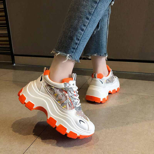 Plus Size 35-40 Summer Women Mesh Sneakers Students Breathable Running Basketball Shoes Shockproof Non-slip Heighten Shoes