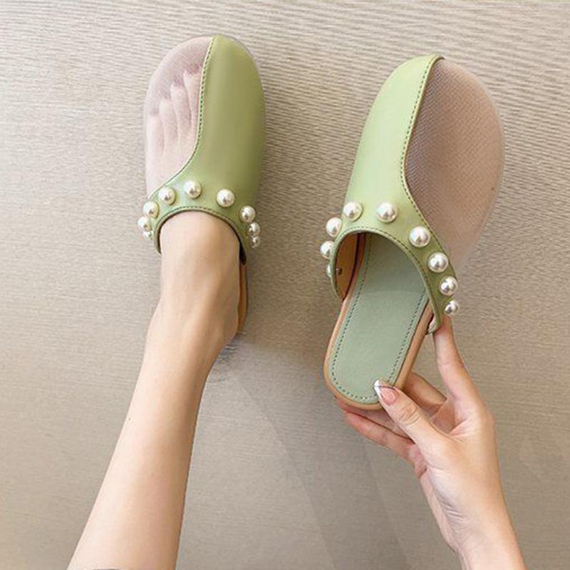 Summer Net Yarn Breathable Baotou Pedal Slippers Fairy Style Wild Stitching Sandals and Slippers Women