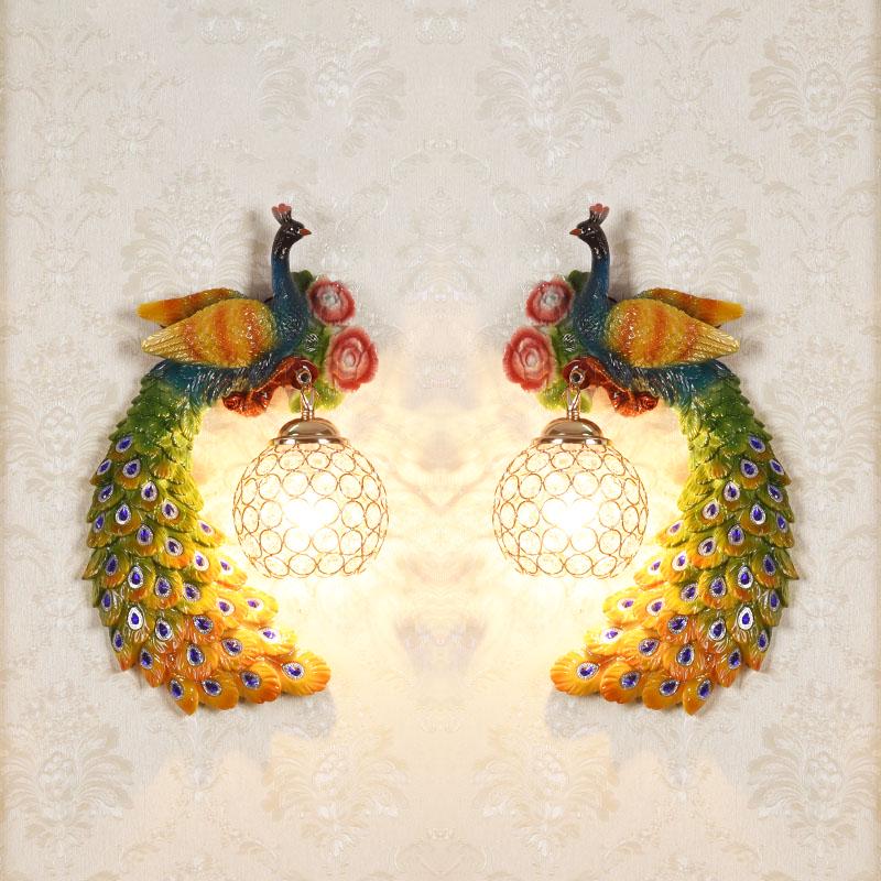 Luxury peacock crystal wall lamp Nordic bedroom bedside living room TV background led wall lamp
