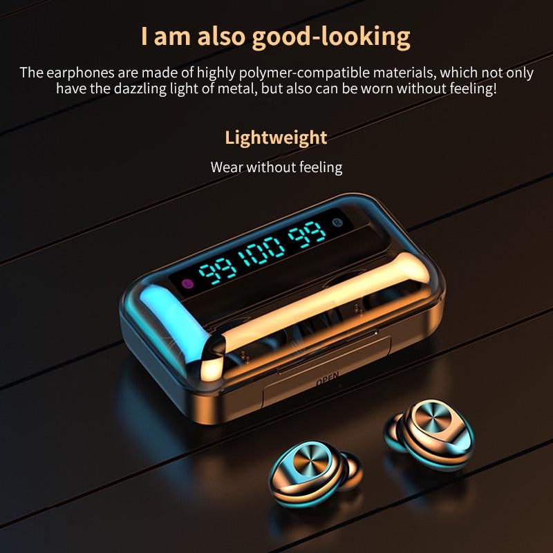 Bluetooth V5.0 Earphones Wireless with Mic Sports Waterproof 2200mAh Charging Box for Ios Android