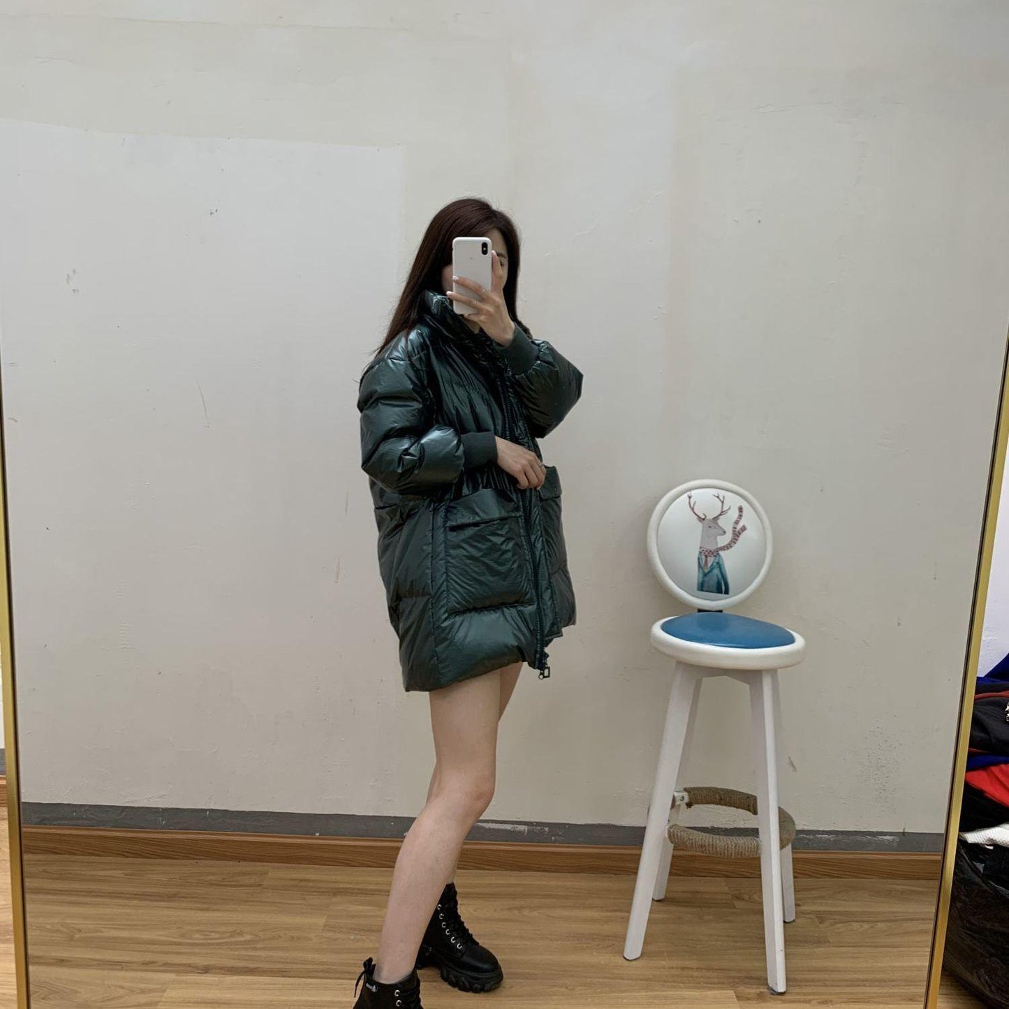 Winter Stand-collar Down Jacket Women's Mid-length White Duck Down Winter New Waist Shiny Thick Coat Winter Warmth Thick Cotton Jacket