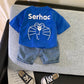 Baby Boy Clothing Set Kids Cute Summer Suit T-Shirt Denim Shorts Cartoon Children Outwear Cotton Outfits Khaki Red
