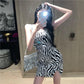 Women Sexy Boho Striped Dress Summer Mini Dress Sleeveless Beach Strap Sundress Vestidos for Female