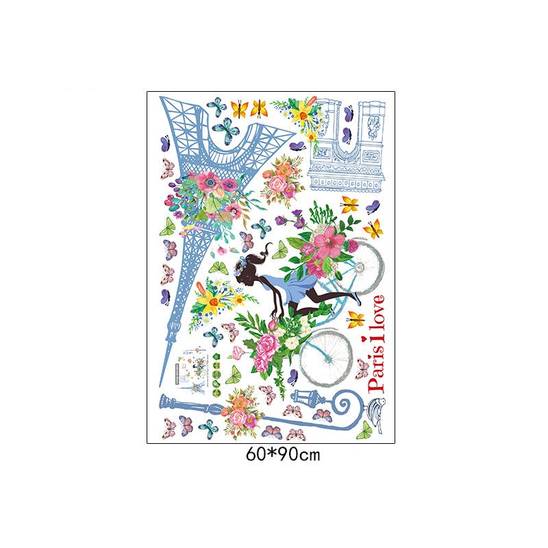 [Wall sticker] blue tower flower bike girl wall stickers for kids rooms nursery baby bedroom home de