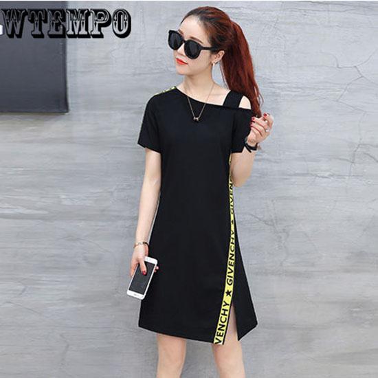 WTEMPO Casual Dress Temperament Etters Large Size Women's Dress 2019 Summer T-shirt Female