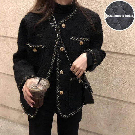 Mixed Gold Silk Tweed Small Coat Women Autumn and Winter Loose and Thin Color Matching Woolen Coat Women