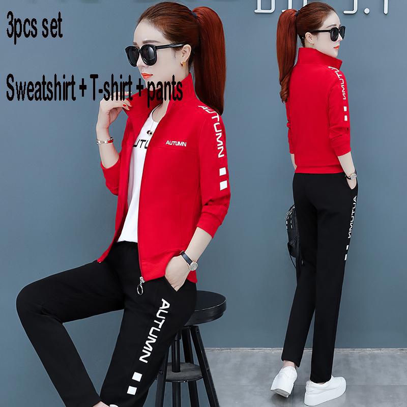 Spring and Autumn Women 3pcs set Wild Long Sleeve Casual Sweatshirt Set Large Size