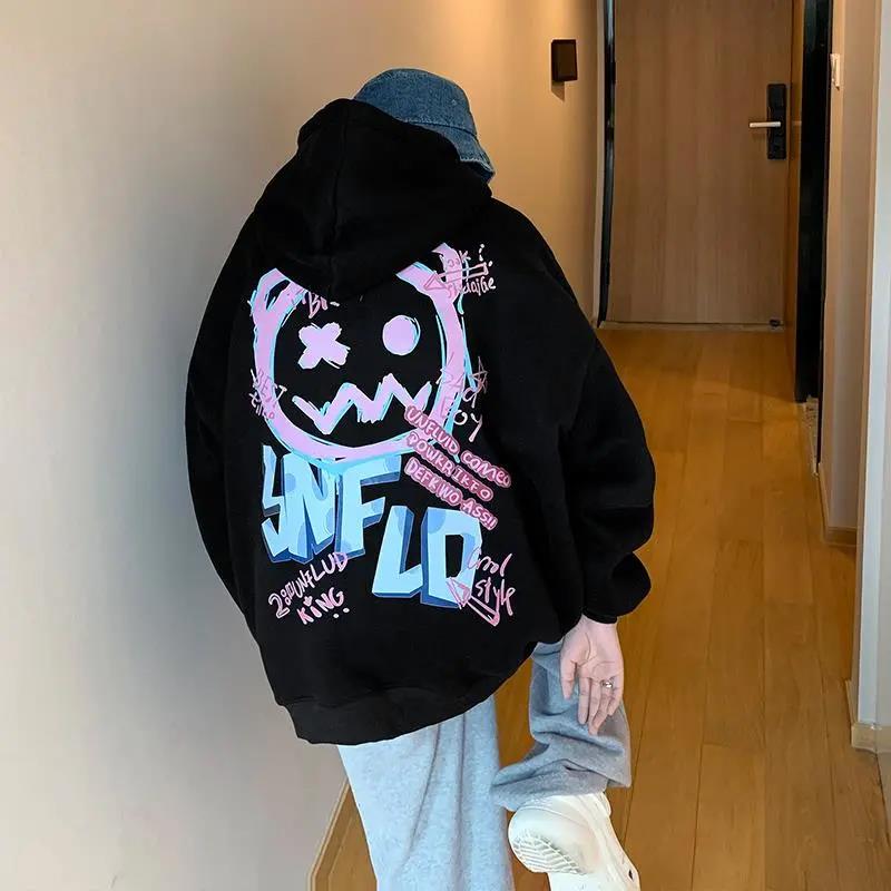 Fleece Sweater Men's Hip-hop Graffiti Shirt Autumn and Winter Warm All-match Loose Hooded Men's Shirt