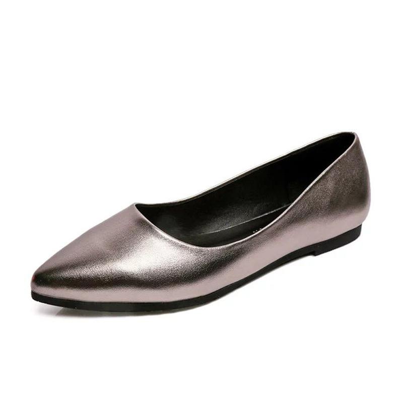 Peas Shoes Women Shallow Mouth Flat Pointed Patent Leather Casual Leather Shoes Work Shoes Soft Leather Non-slip Flat Shoes Comfortable