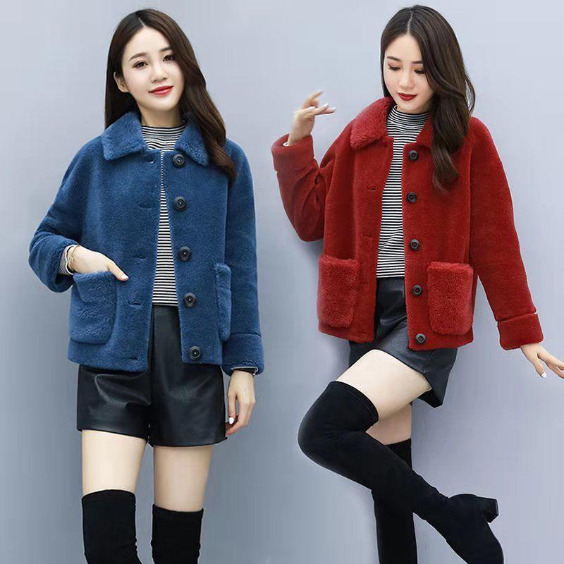 Fur All-in-one Short Grain Velvet Women's Coat  Winter Loose Plus Velvet Thick Lamb Wool Coat