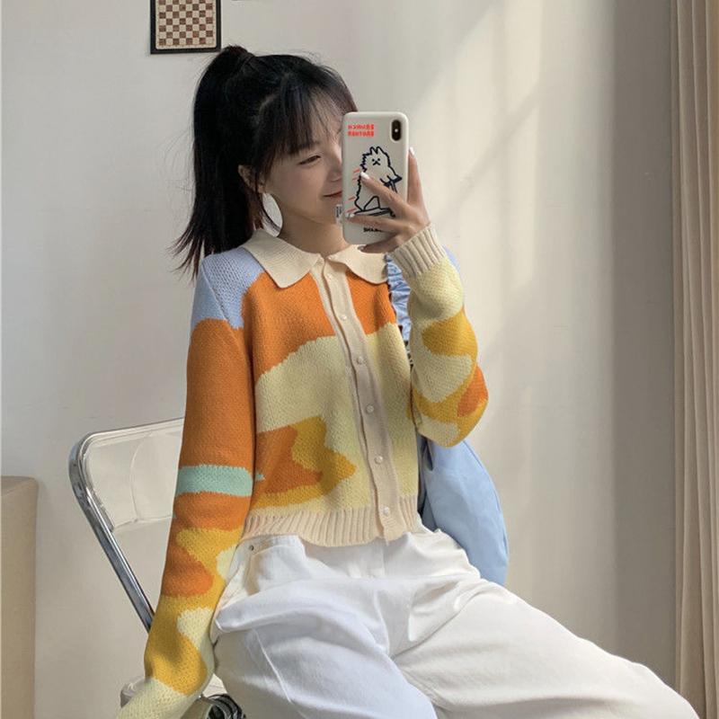 Autumn Women's Knitted Cardigan Fashion Casual Jacket Women's Long-sleeved Slim Cropped Top Sweater