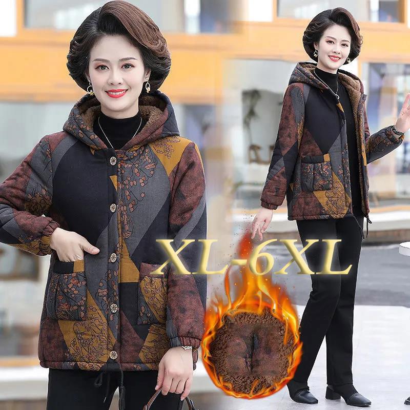 Winter Padded Jacket Chinese Printing Hooded Down Jacket Plus Velvet Padded Short Padded Jacket