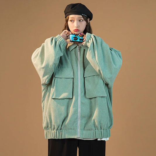 Oversize Jacket Women's Spring and Autumn 2022 New Korean Version Loose Corduroy Baseball Uniform Japanese Tooling Top Trend