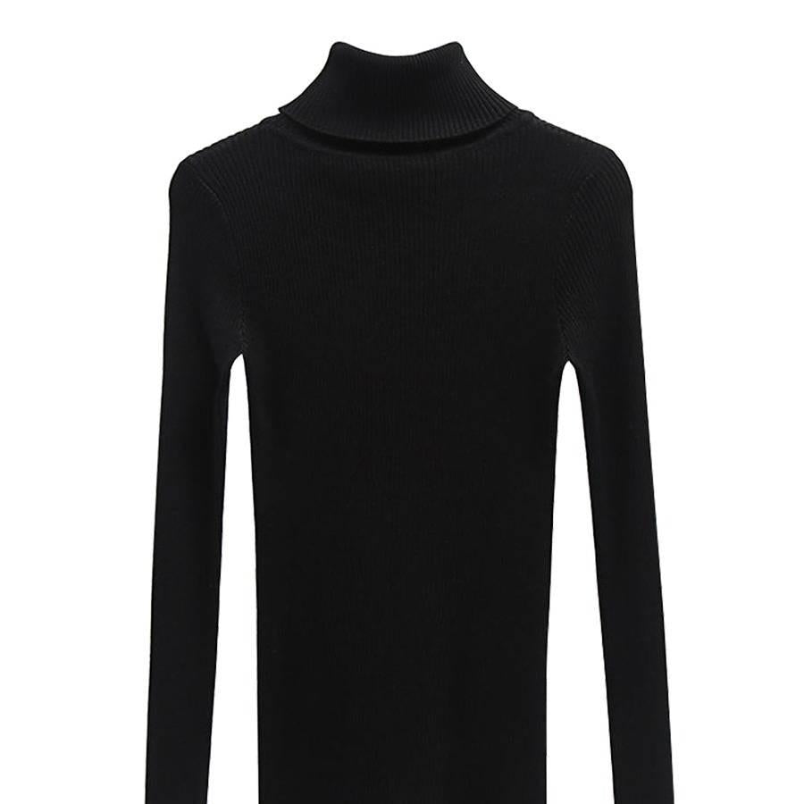 Pofulove Black Turtleneck Women's Autumn Winter Slim Fit Bottoming Shirt Long-sleeved Skinny Sweater