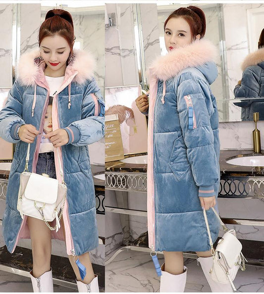 Gold Velvet Women's Cotton Coat Mid-length Student Korean Winter Jacket Fashion Warmth Parka Coat