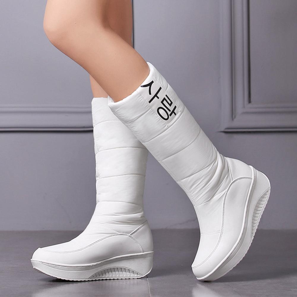Snow Boots Comfy Round Toe Slip On Solid Med Heel Platform Winter New Ladies Shoes Mid Calf Women Boots