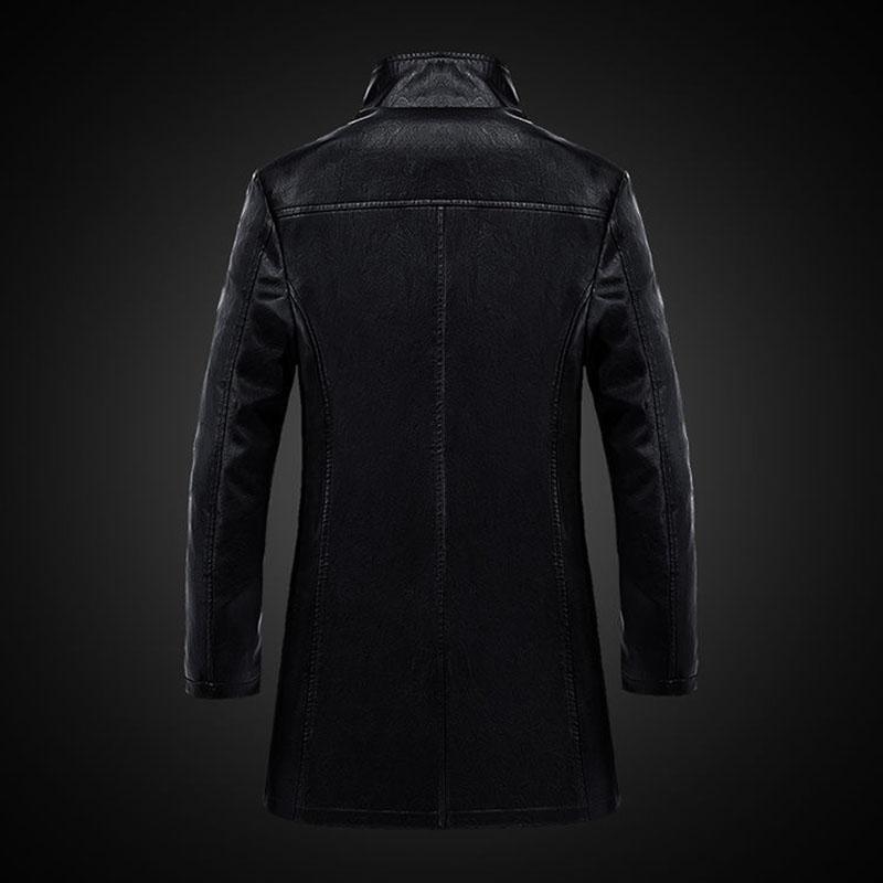 Men's Business Leather Jacket Mid-length Coat Windbreaker Jacket Men European and American Casual Winter Men