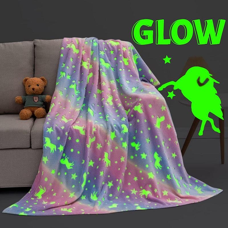 Glow In The Dark Throw Blanket Unicorn Blanket for Kids Unicorn Moon Blankets Super Cozy Plush Soft Fleece Blanket for Girls Boys Birthday Gifts