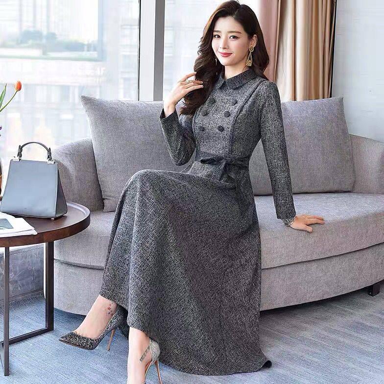 Women Vintage Front Button A-line Party Dress Long Sleeve Elegant Mini Dress Fashion Dress
