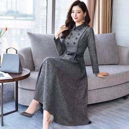 Women Vintage Front Button A-line Party Dress Long Sleeve Elegant Mini Dress Fashion Dress