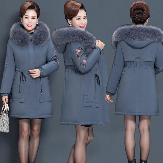 Mother's Western Style Winter Coat Middle-aged and Elderly Women's Middle-aged Long Large Fur Collar Noble Thick Down Padded Jacket