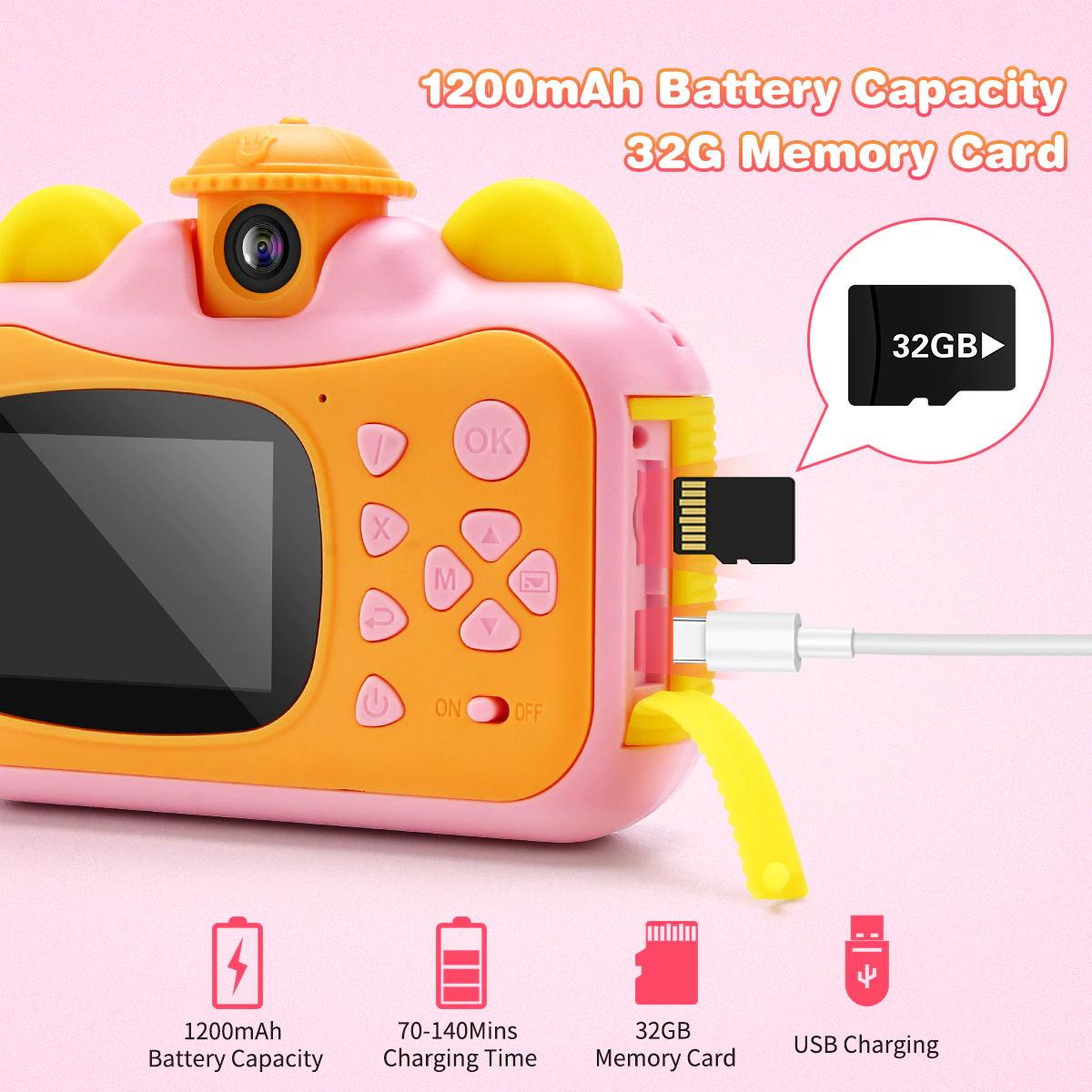 Kids Camera Instant Print Camera for Children 1080P HD Video Photo Camera Toys with 32GB Card