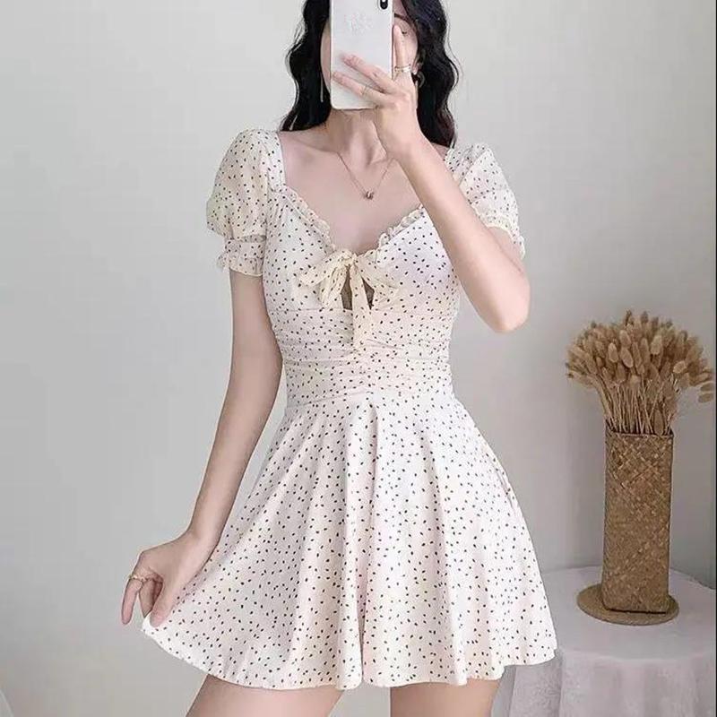One-piece Skirt Thin Belly-covering Small Breasts Gathered Girls Swimsuit Women's A-line Waist Sweet Sexy Ladies Skirt Swimsuit