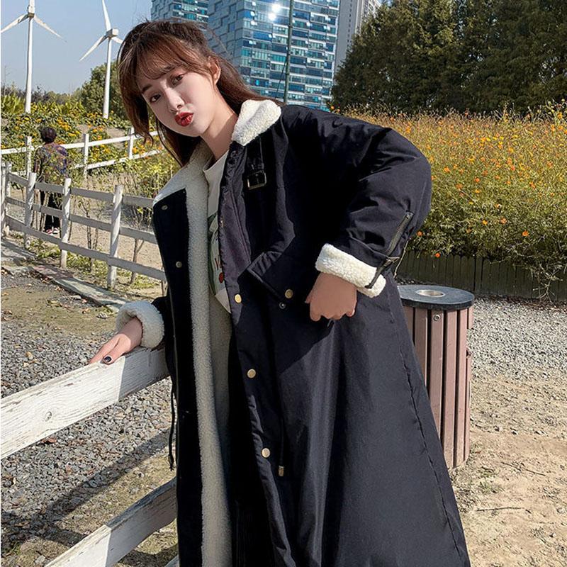 Lamb Velvet Padded Jacket Women's Length Over-knee Winter Korean Version Ins Hong Kong Wind Loose Plus Velvet Parka Padded Jacket