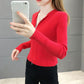 Spring and Autumn Knitted Cardigan Sweater Short Hooded Slim Top Solid Color Zipper Female Jacket