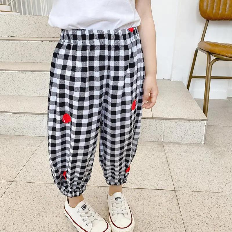 Girls' Pants Summer Thin Section Children's Strawberry Plaid Trousers Children's Mosquito Pants Female Baby Bloomers