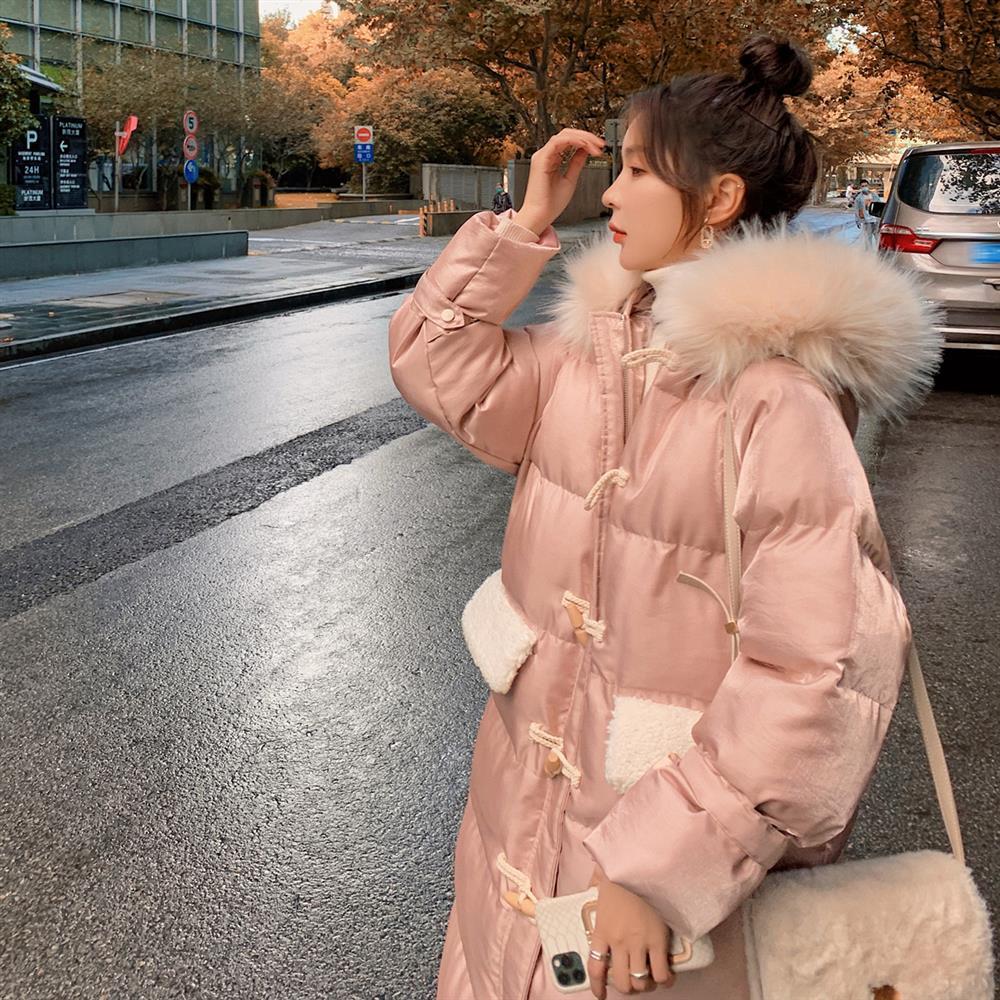 Winter Down Down Padded Jacket Women's Padded Coat, Large Size Loose and Thick Mid-length, Over-the-knee Fluffy Large Fur Collar Warm Winter Jacket