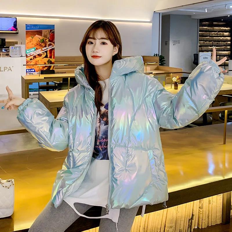 Winter Fashion Ladies Shiny Down Jacket Short Color Thick Loose Hooded Down Jacket