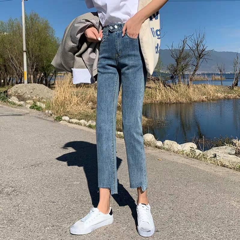 WTEMPO Straight Jeans Female Students High Waist Loose Loose Was Tall and Wide Legs Small First Love Pants