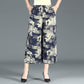 XL-4XL Spring High Waist Wide Leg Pants Summer Loose Large Size Thin Culottes Elastic Waist Printed Cropped Pants