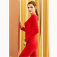 Women's Long Sleeve Cotton Thermal Underwear Round Neck Solid Color Bottoming Pajama Set Slim Fit Elastic Pants Two Piece Set Sleeping Suit